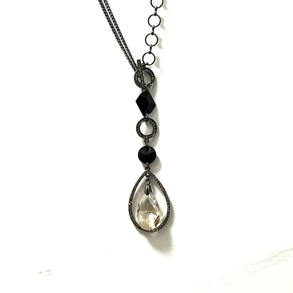 Women Long Sweater Necklace Metal with Yellow Crystal Length 34 inches
